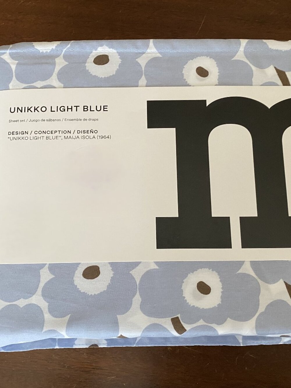 Marimekko Unikko  Light Blue Queen Sheet Set 100% Cotton NWT